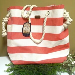 Sun & Sand Coral and White Striped Tote Bag